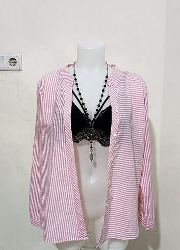 Pembe Beyaz Çizgili Gömlek - Görsel 2