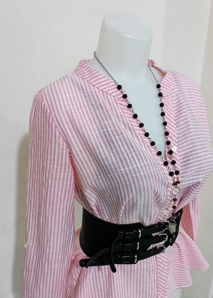 Pembe Beyaz Çizgili Gömlek - Görsel 3