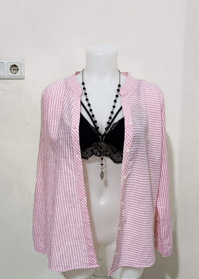Pembe Beyaz Çizgili Gömlek - Görsel 2