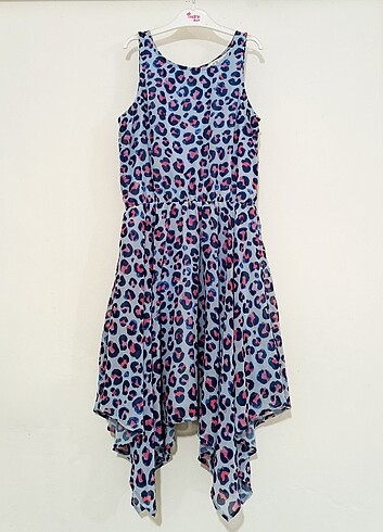 Kız Çocuk Mavi Desenli Elbise - Görsel 2