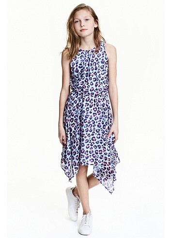 Kız Çocuk Mavi Desenli Elbise - Görsel 7