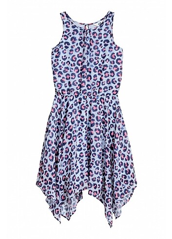 Kız Çocuk Mavi Desenli Elbise - Görsel 8