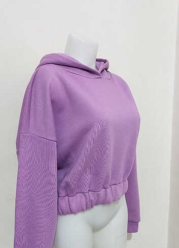 Kadın Crop Sweatshirt Fit Sportwear Lila - Görsel 3
