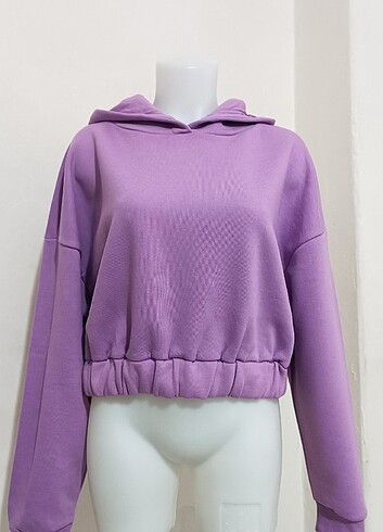 Kadın Crop Sweatshirt Fit Sportwear Lila - Görsel 2