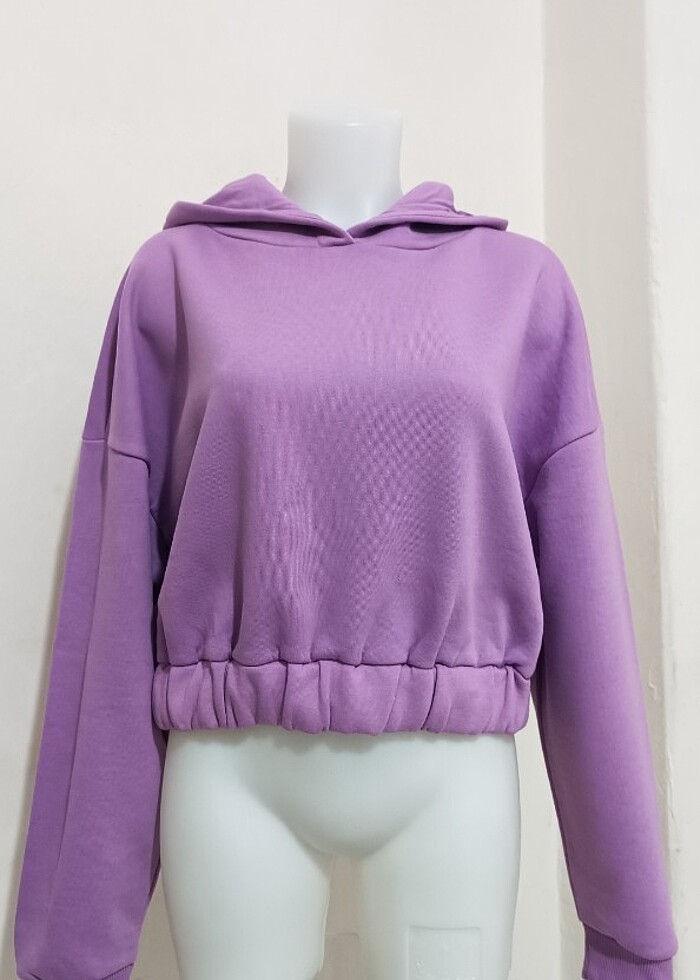 Kadın Crop Sweatshirt Fit Sportwear Lila - Görsel 2