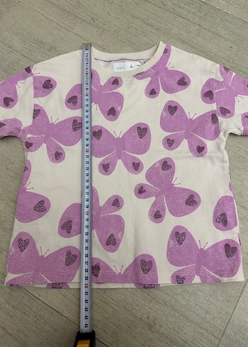 Orjinal zara Kız Çocuk Pembe Kelebek Baskılı Tişört - Görsel 3