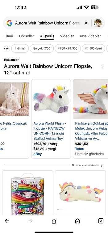 Aurora Rainbow Unicorn Flopsie Plush - Görsel 6