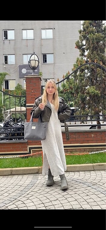 Bershka Gri triko elbise