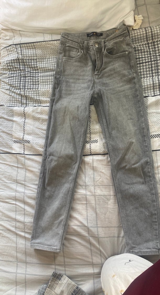 Gri Kadın Denim Pantolon Midi Boy - Görsel 2