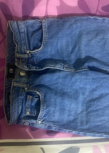 Düğmeli Mavi Kadın Denim Pantolon - Görsel 4