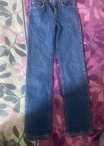 Düğmeli Mavi Kadın Denim Pantolon - Görsel 2