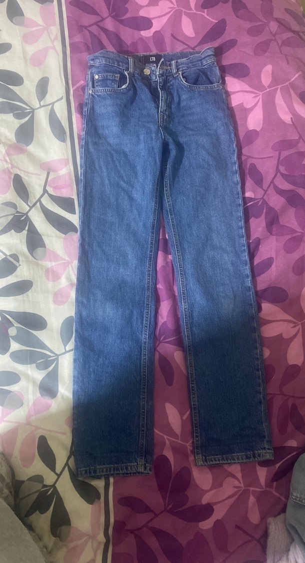 Düğmeli Mavi Kadın Denim Pantolon - Görsel 2