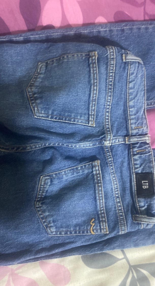 Düğmeli Mavi Kadın Denim Pantolon - Görsel 5