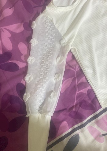 Dantel Detaylı Beyaz Uzun Kollu Bluz - Görsel 3