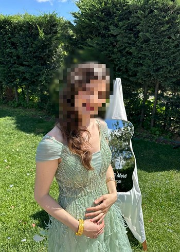 Abiye Şeffaf Detaylı Yeşil Uzun Bohem Elbise