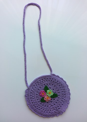 Mor İşlemeli Dantel Çiçekli Bohem Çanta ve Toka Seti - Görsel 4