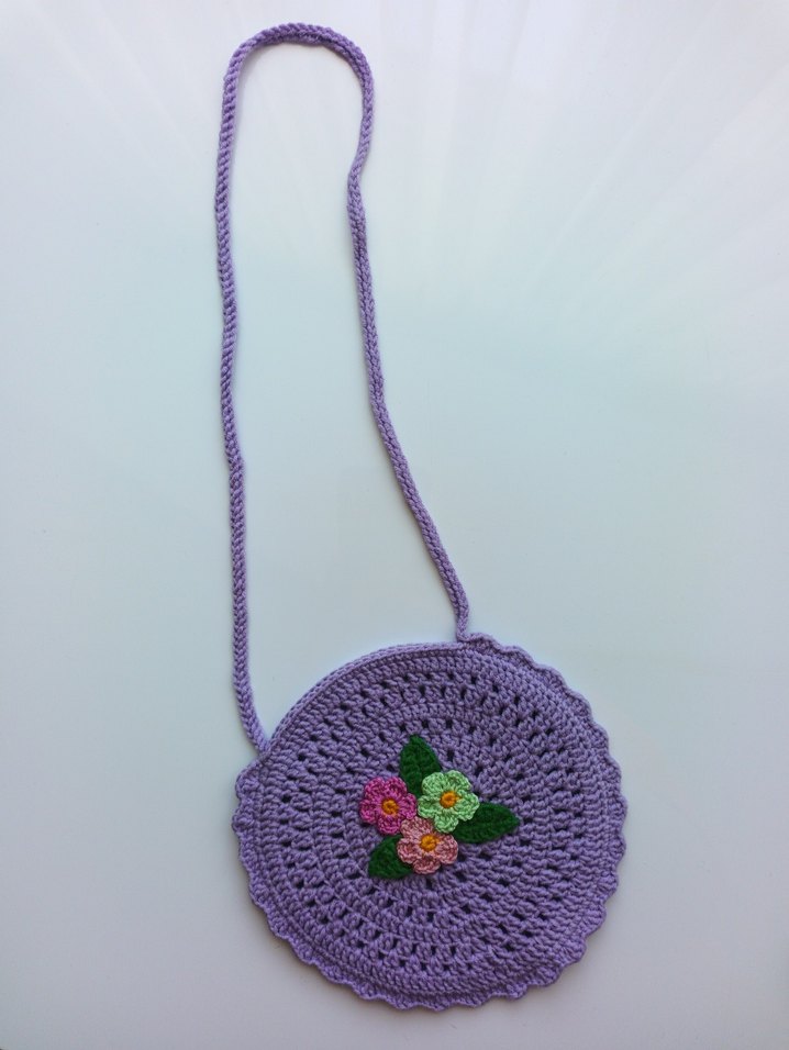 Mor İşlemeli Dantel Çiçekli Bohem Çanta ve Toka Seti - Görsel 4