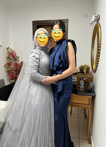 l Beden Lacivert uzun yırtmaçlı elbise 