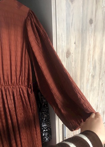 Kahverengi Balon Kol Sıfır elbis e - Görsel 2