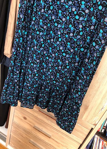 Uzun Kollu V-Yaka Mavi Bohem Elbise - Görsel 2