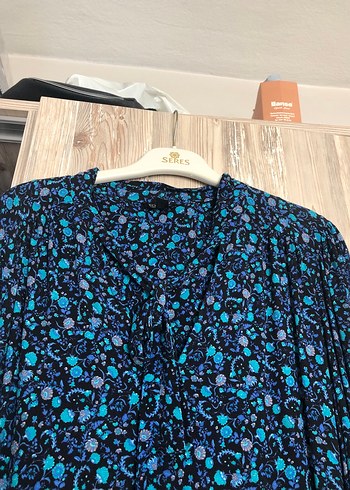 Uzun Kollu V-Yaka Mavi Bohem Elbise - Görsel 3