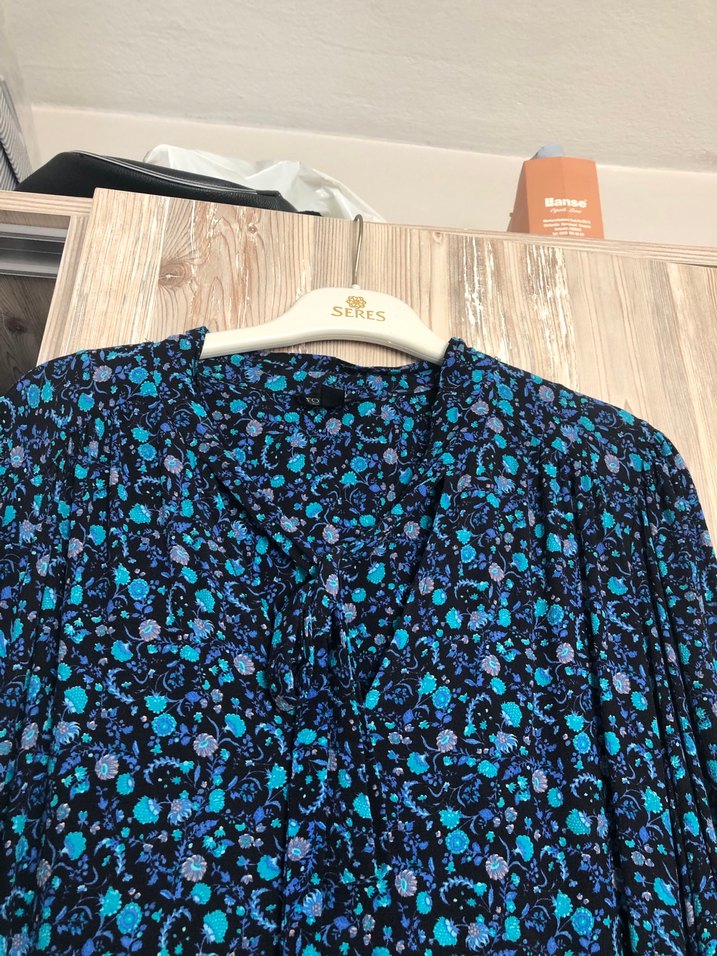 Uzun Kollu V-Yaka Mavi Bohem Elbise - Görsel 3