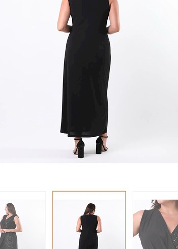 Siyah Drapeli V Yakalı Uzun Abiye Elbise - Görsel 2