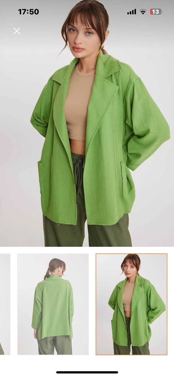 Yeşil Keten Ceket oversize - Görsel 2