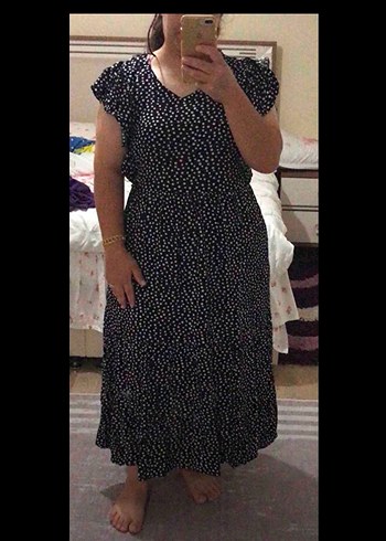 Siyah Puantiyeli Uzun Kadın Elbise - Görsel 3