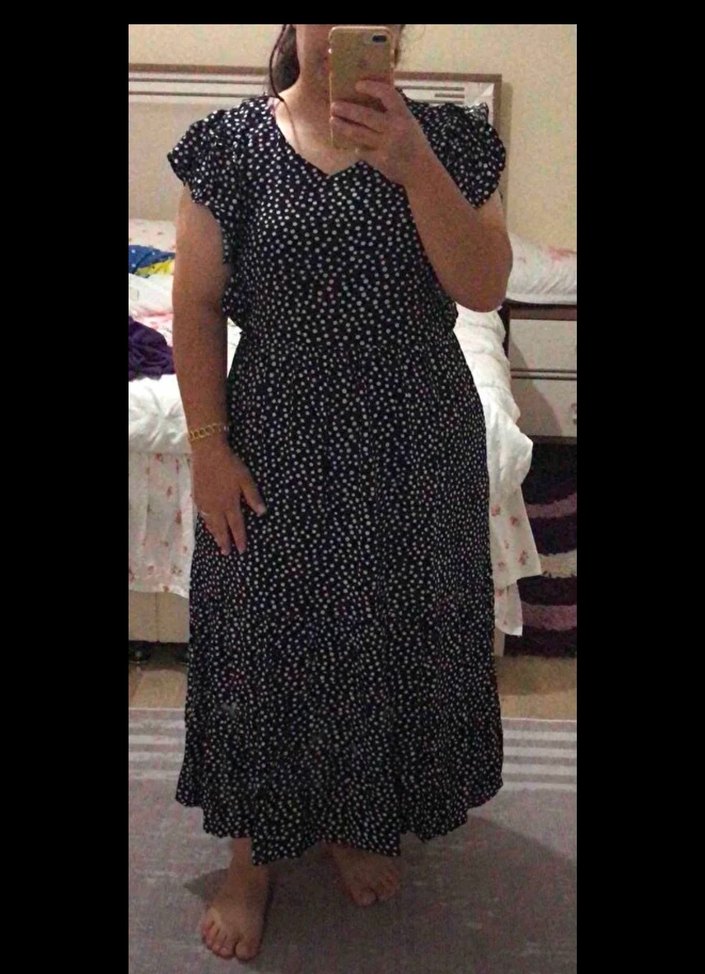 Siyah Puantiyeli Uzun Kadın Elbise - Görsel 3