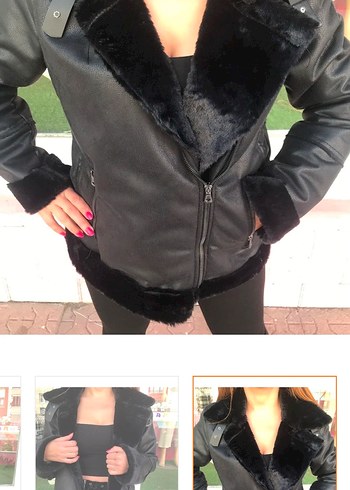 Siyah Deri Kürklü Kadın Ceket - Görsel 3