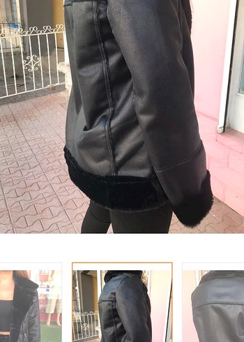 Siyah Deri Kürklü Kadın Ceket - Görsel 2