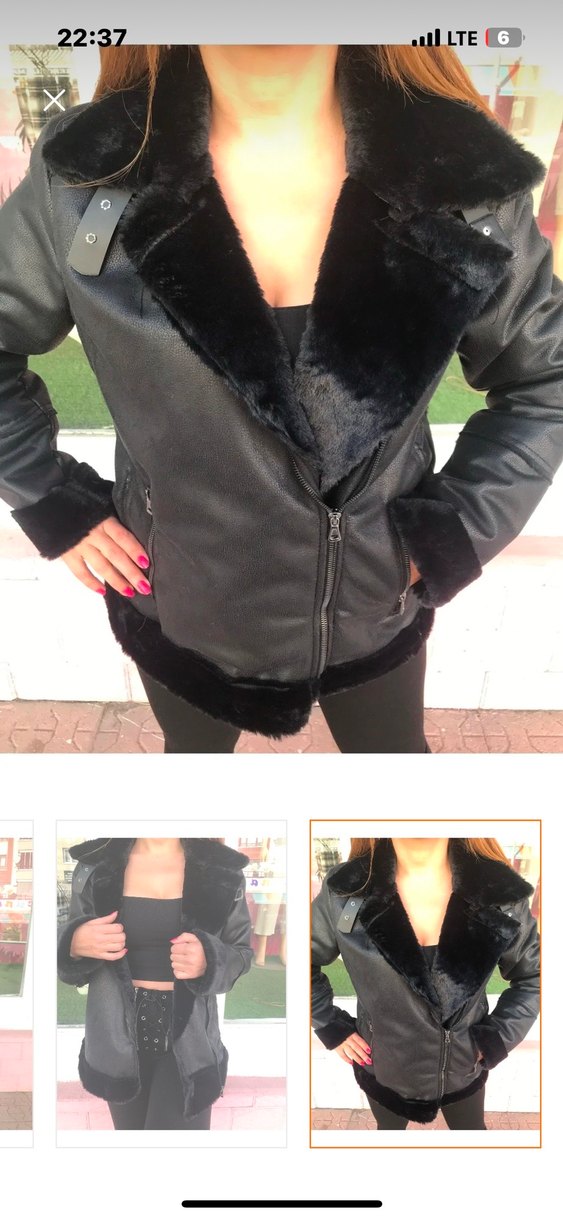 Siyah Deri Kürklü Kadın Ceket - Görsel 3