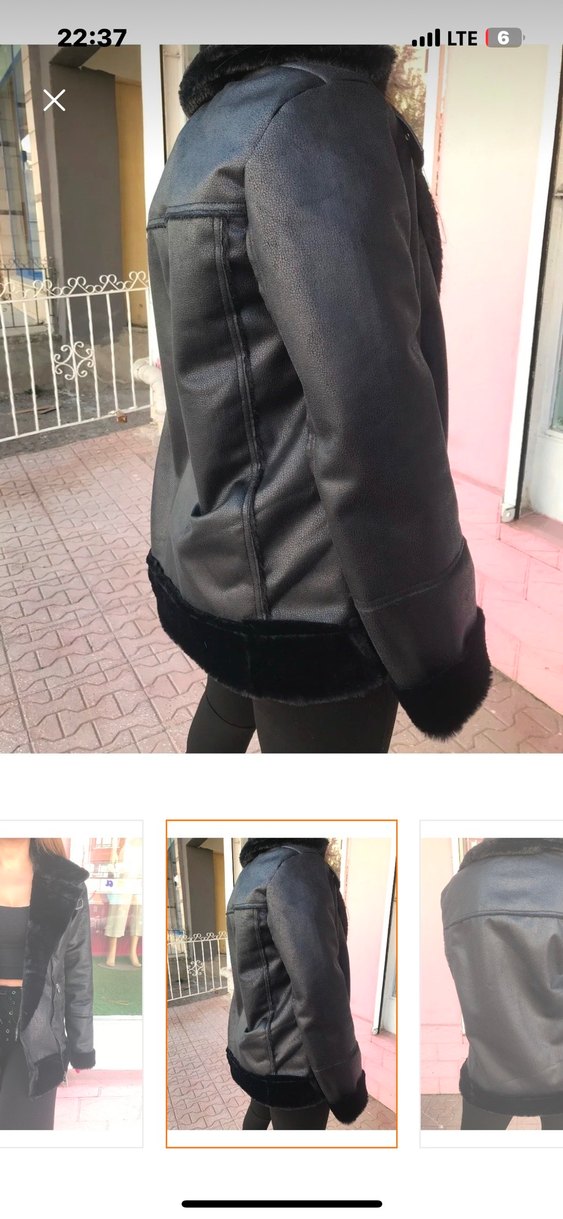 Siyah Deri Kürklü Kadın Ceket - Görsel 2