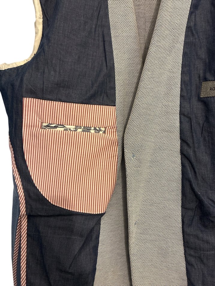 Lacivert Beyaz Erkek Düğmeli Modern Klasik Ceket - Görsel 3