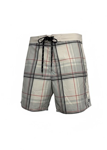 Ekose Desenli Erkek Beyaz Gri Kemerli Şort - Görsel 2