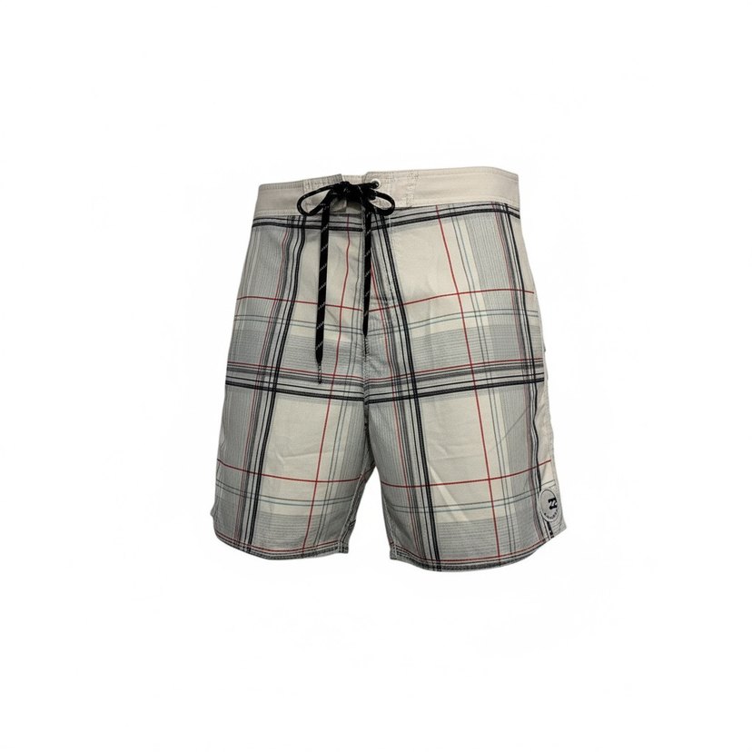 Ekose Desenli Erkek Beyaz Gri Kemerli Şort - Görsel 2