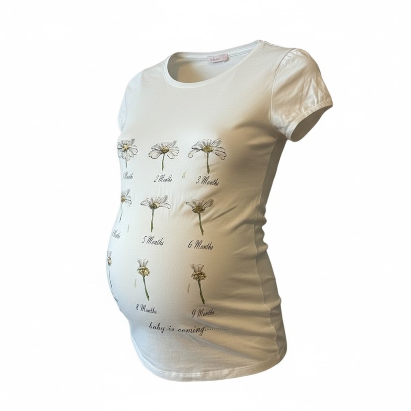 Baskılı Beyaz Hamile Tişörtü - Görsel 2