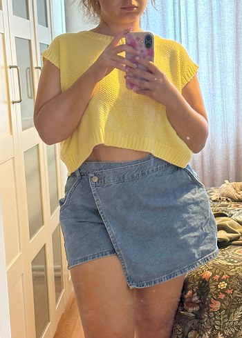 Denim Mini Şort Etek