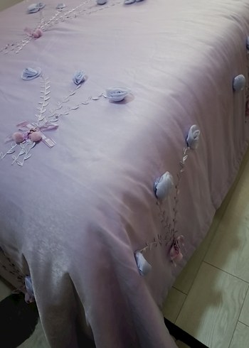 Nakışlı Pastel Mor Yatak Örtüsü - Görsel 4