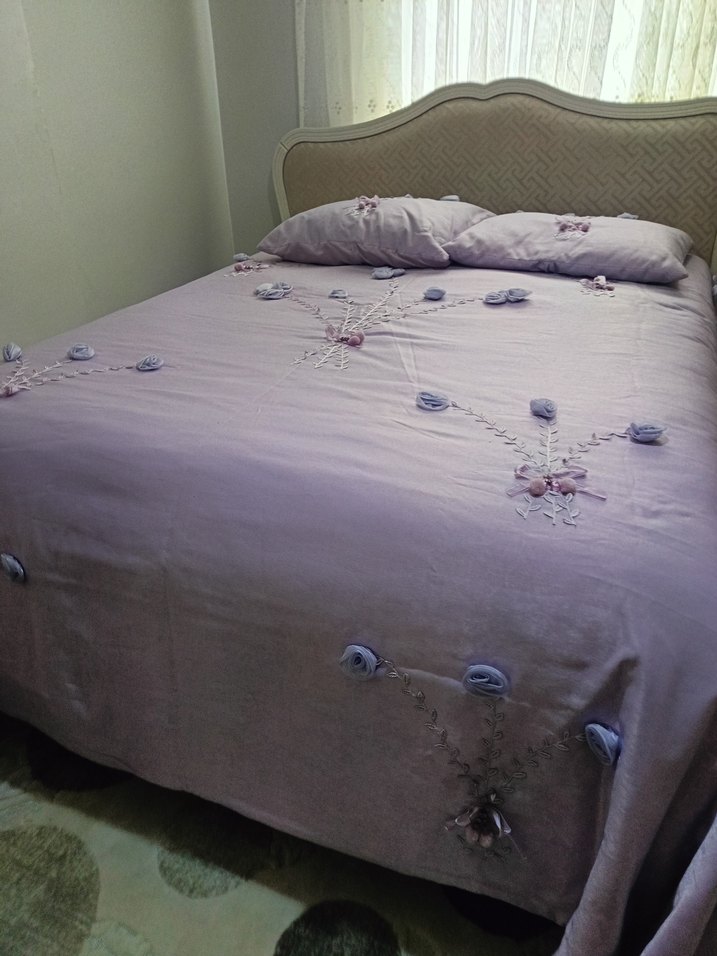 Nakışlı Pastel Mor Yatak Örtüsü - Görsel 5