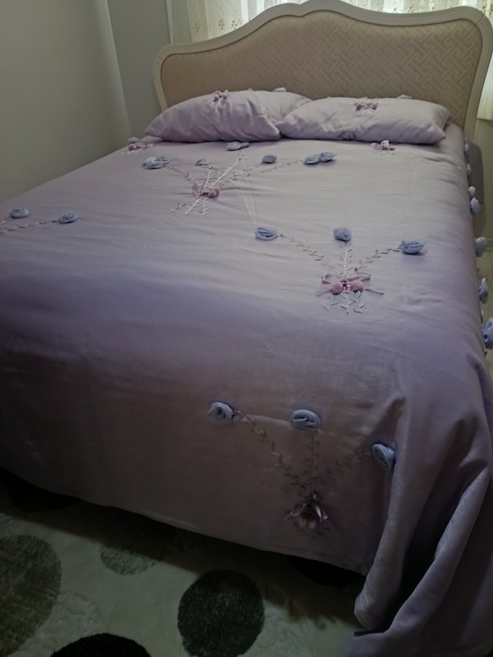 Nakışlı Pastel Mor Yatak Örtüsü - Görsel 2