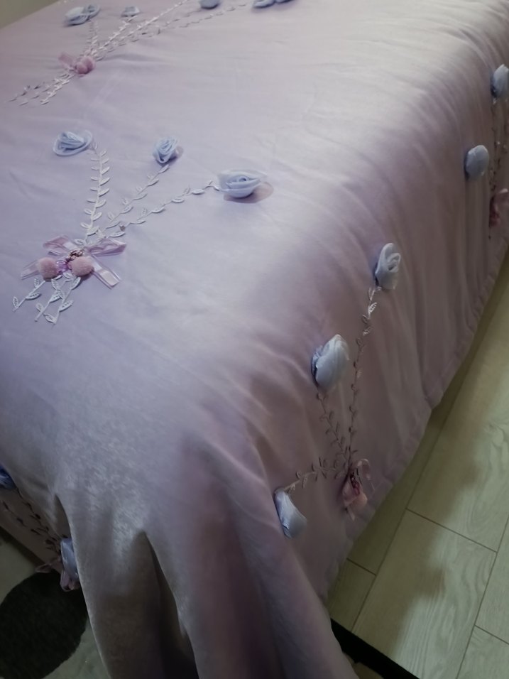 Nakışlı Pastel Mor Yatak Örtüsü - Görsel 4