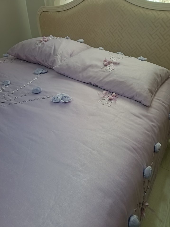 Nakışlı Pastel Mor Yatak Örtüsü - Görsel 3