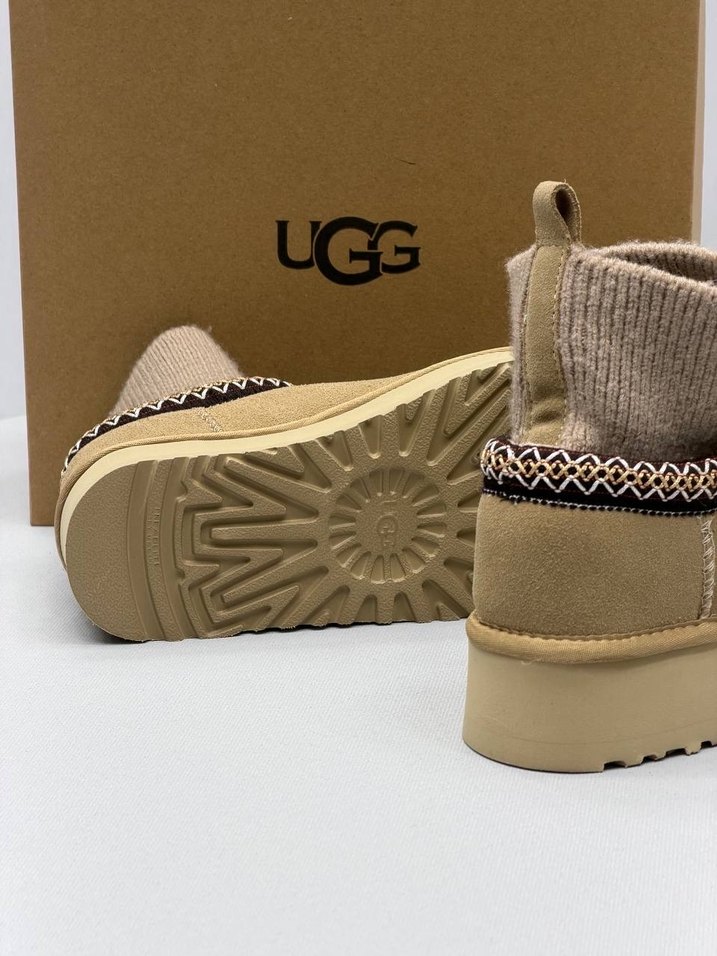 UGG Bej Örgü Yünlü Platform Topuklu Terlik - Görsel 4