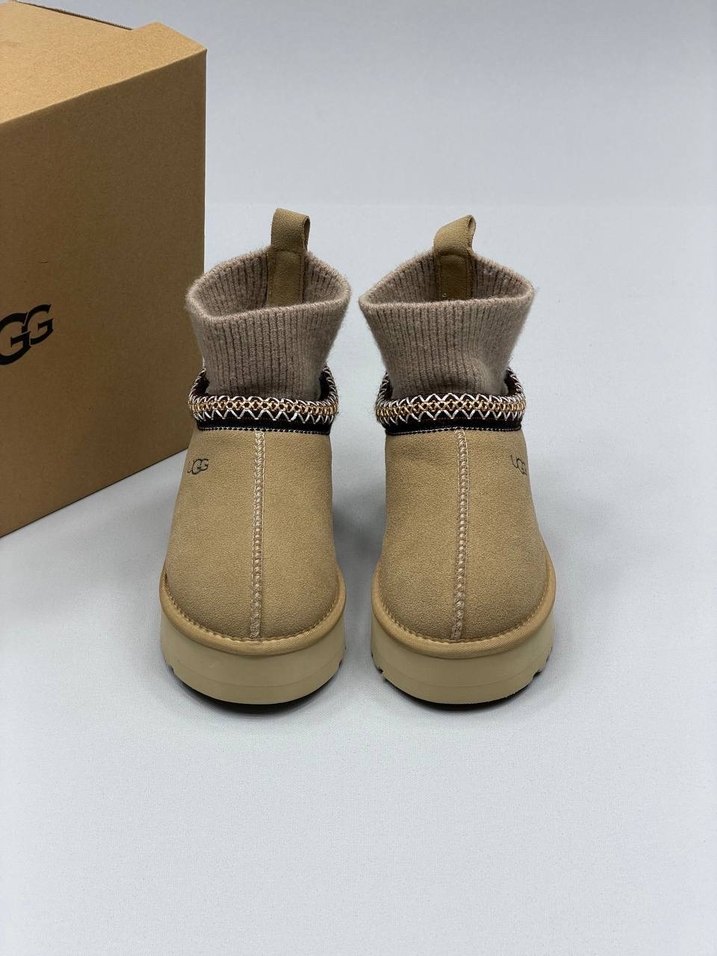 UGG Bej Örgü Yünlü Platform Topuklu Terlik - Görsel 2