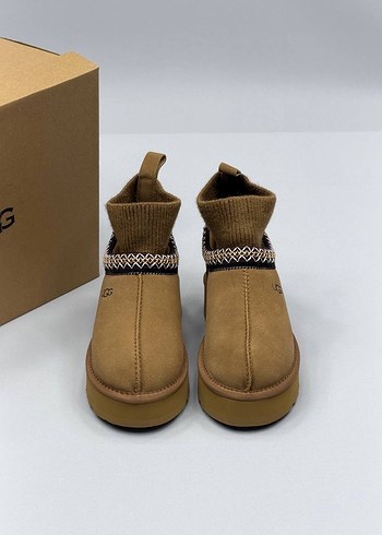 Bej Süet Örgü Detaylı Platform Topuklu Terlik - Görsel 2