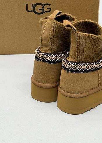 Bej Süet Örgü Detaylı Platform Topuklu Terlik - Görsel 3