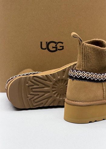 Bej Süet Örgü Detaylı Platform Topuklu Terlik - Görsel 4