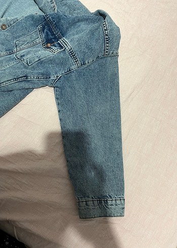 l Beden mavi Renk Düğmeli Mavi Kadın Denim Ceket